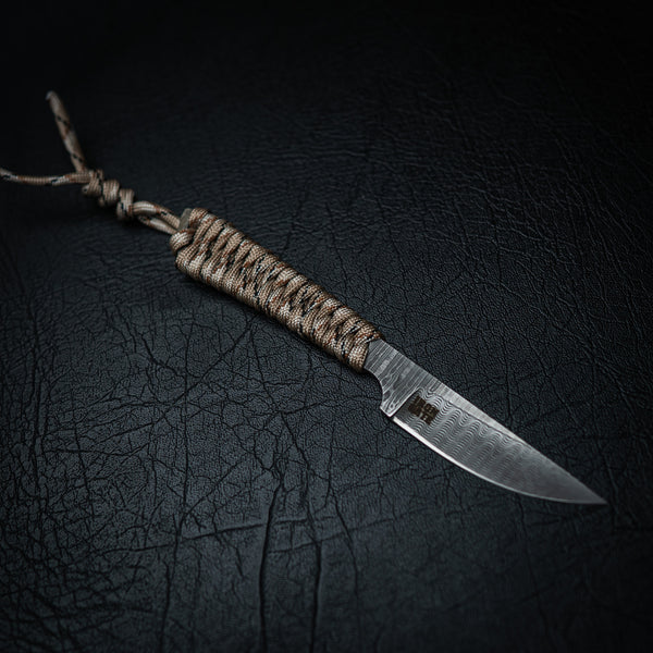 Stainless Ladder Damascus Paracord Utility Knife – Desert Camo Wrap