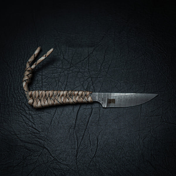 Stainless Ladder Damascus Paracord Utility Knife – Desert Camo Wrap