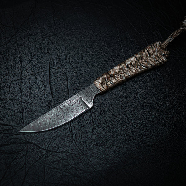 Stainless Ladder Damascus Paracord Utility Knife – Desert Camo Wrap