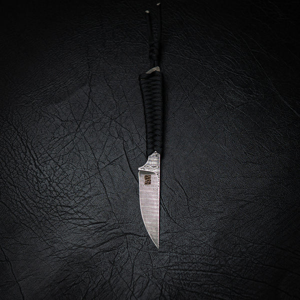 Stainless Ladder Damascus Paracord Utility Knife – Black Wrap