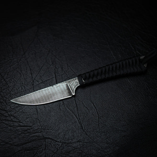 Stainless Ladder Damascus Paracord Utility Knife – Black Wrap
