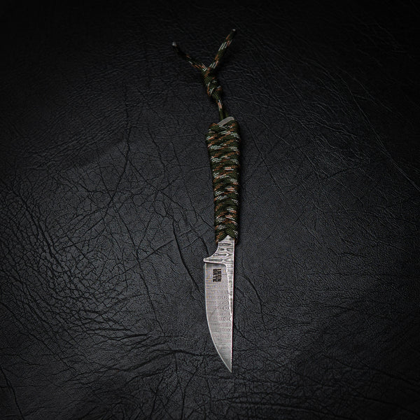 Stainless Ladder Damascus Paracord Utility Knife – Green Camo Wrap