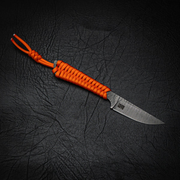 Stainless Ladder Damascus Paracord Utility Knife – Blaze Orange Wrap