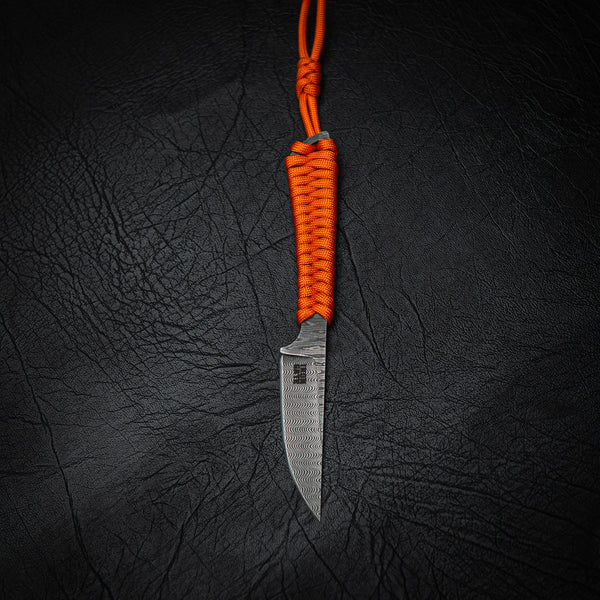 Stainless Ladder Damascus Paracord Utility Knife – Blaze Orange Wrap