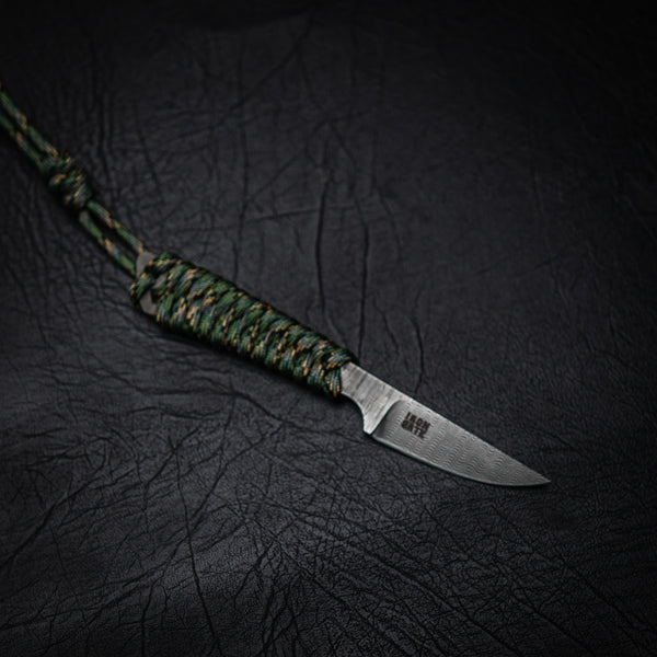 Stainless Ladder Damascus Utility Knife – Green Camo Paracord