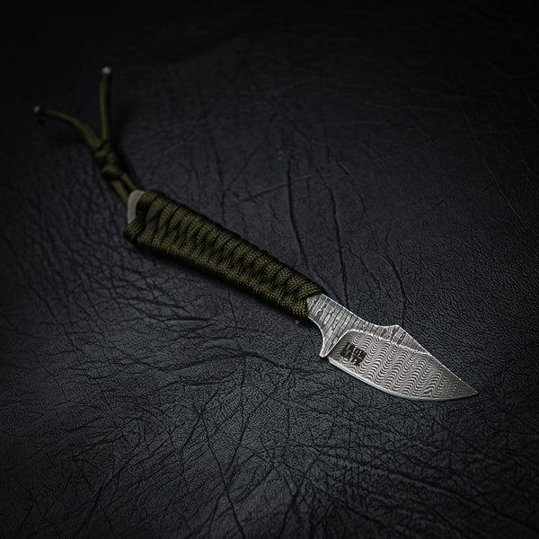 Stainless Ladder Damascus Mini Hunter – Green Paracord
