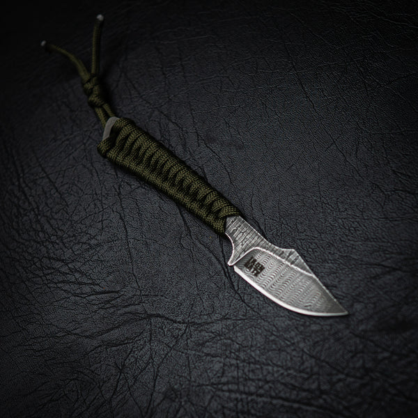 Stainless Ladder Damascus Mini Hunter – Green Paracord