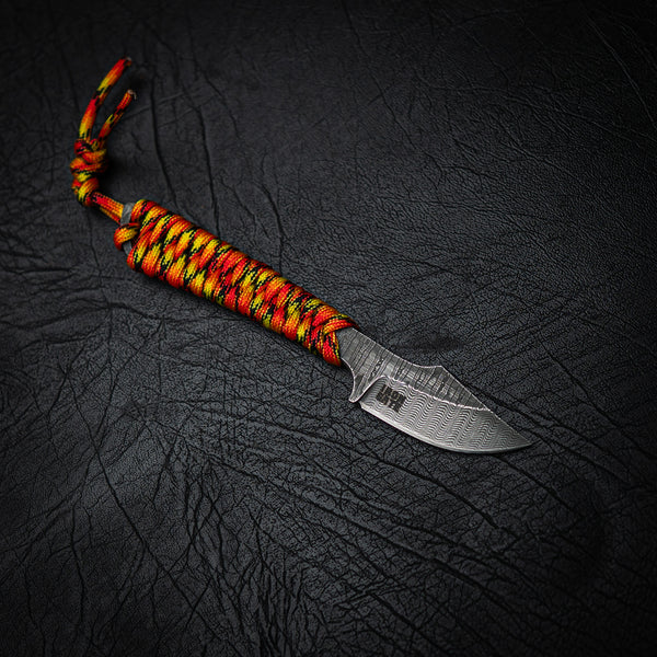 Stainless Ladder Damascus Mini Hunter – Yellow Orange Black Paracord