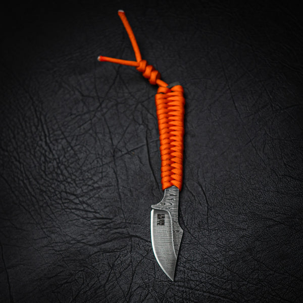 Stainless Ladder Damascus Mini Hunter – Orange Paracord