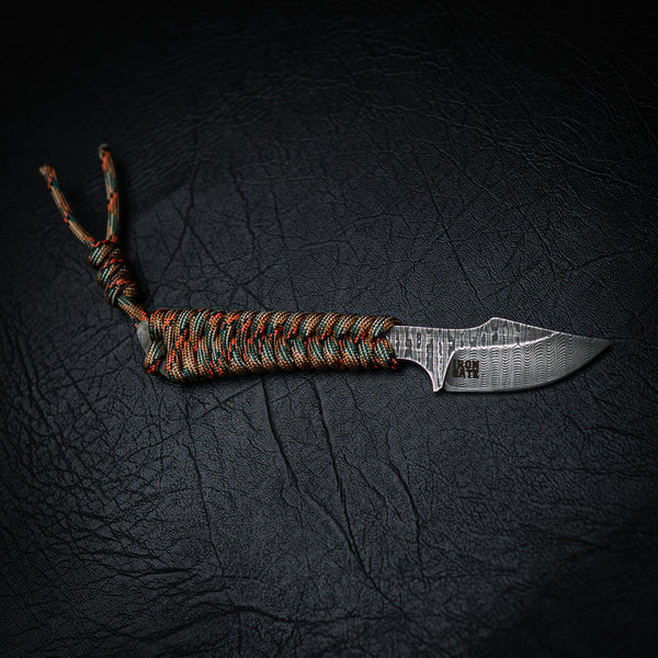 Stainless Ladder Damascus Mini Hunter – Gold Green Camo Paracord