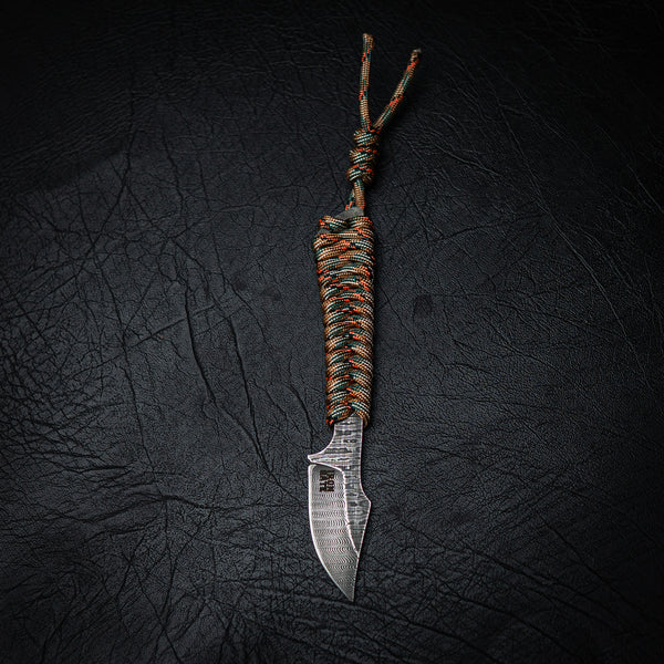 Stainless Ladder Damascus Mini Hunter – Gold Green Camo Paracord