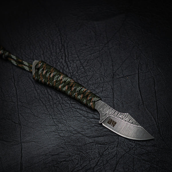 Stainless Ladder Damascus Mini Hunter – Green Camo Paracord