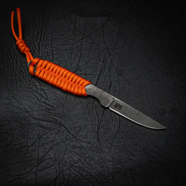 Ladder Damascus Caping Knife – Orange Paracord