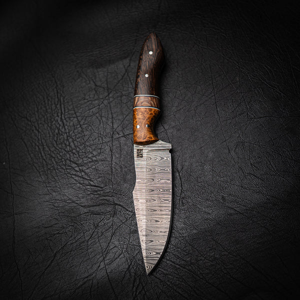Ladder Damascus Hunter – Amboyna Burl, Lacewood & Wenge