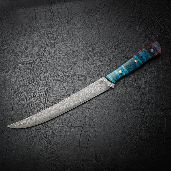 Damascus Fillet Knife - Dyed Curly Maple