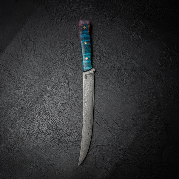 Damascus Fillet Knife - Dyed Curly Maple