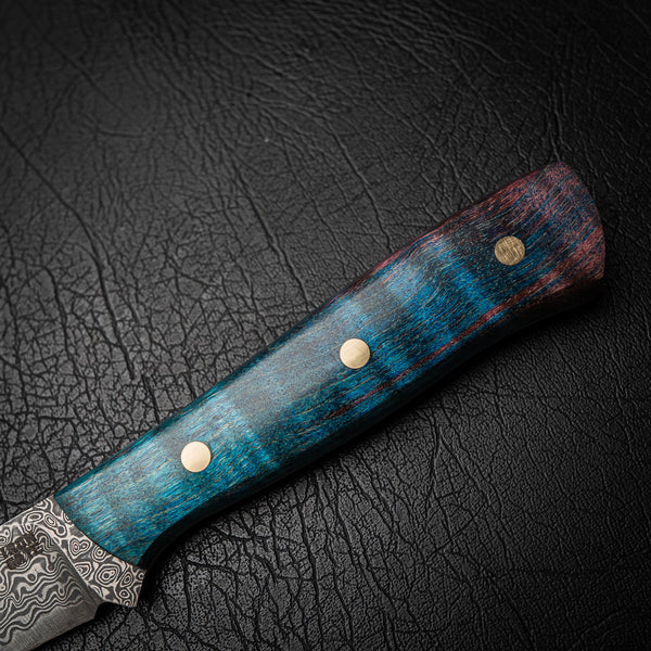Damascus Fillet Knife - Dyed Curly Maple