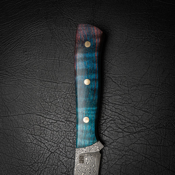 Damascus Fillet Knife - Dyed Curly Maple
