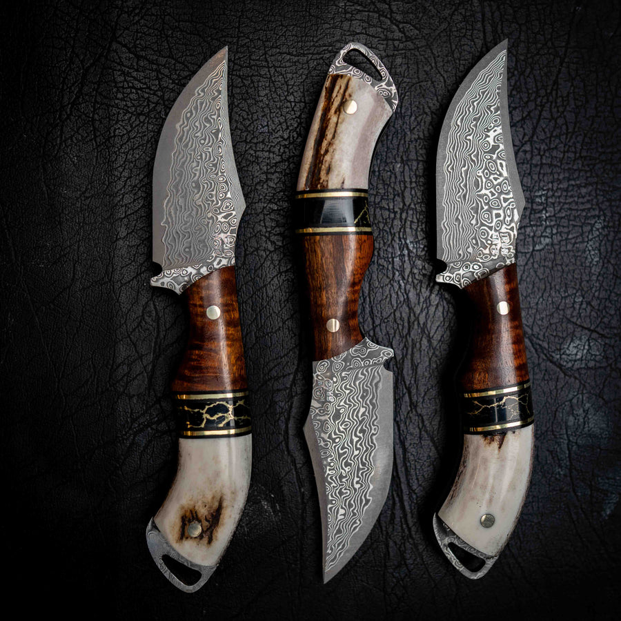 Mini Skinner — Damascus | Tasmanian Blackwood, TruStone & Deer Antler