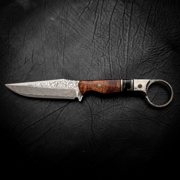 The Crow — Damascus | Tasmanian Blackwood, Brass, TruStone & Deer Antler