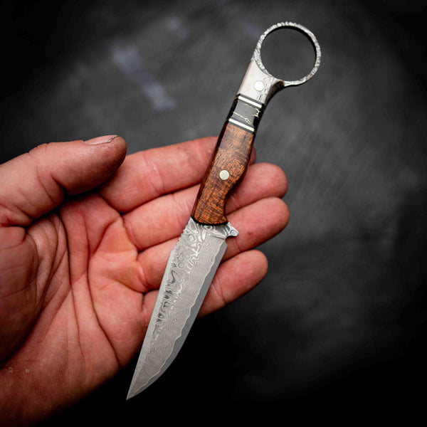 The Crow — Damascus | Tasmanian Blackwood, Brass, TruStone & Deer Antler