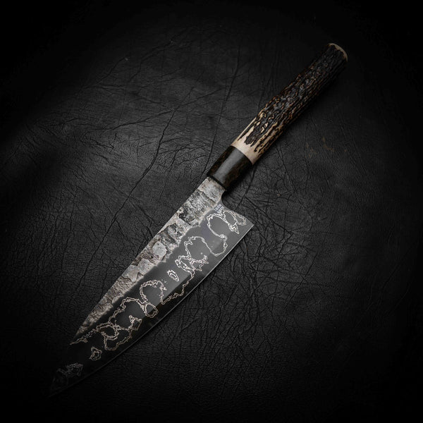 Gyuto | 52100 San Mai, Dyed Curly Birch & Deer Antler