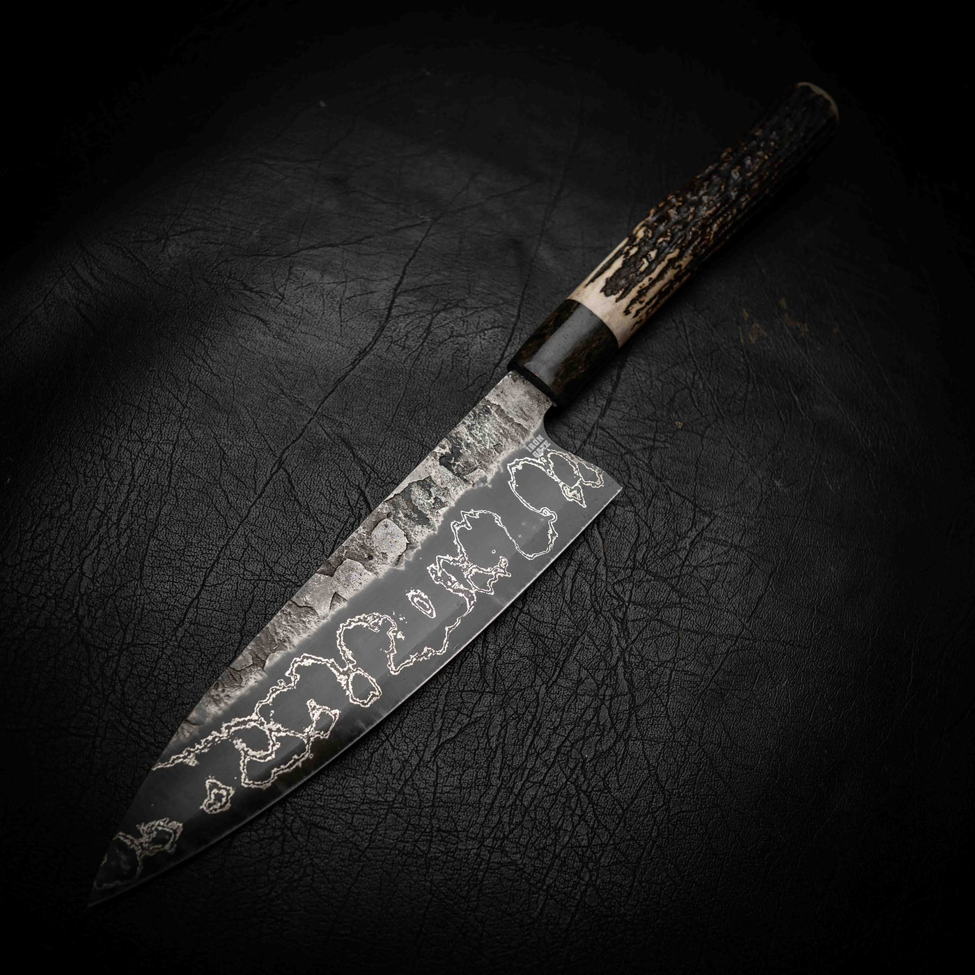 Gyuto | 52100 San Mai, Dyed Curly Birch & Deer Antler