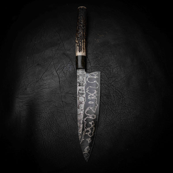 Gyuto | 52100 San Mai, Dyed Curly Birch & Deer Antler