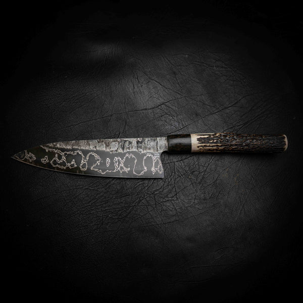 Gyuto | 52100 San Mai, Dyed Curly Birch & Deer Antler