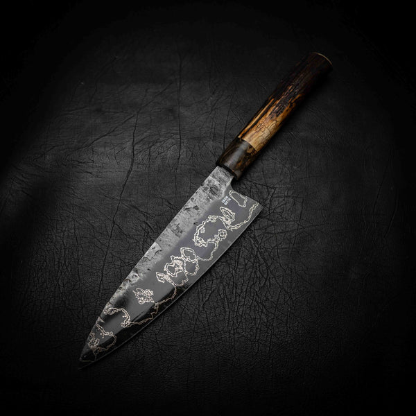 Gyuto | 52100 San Mai, Dyed Curly Birch & Deer Antler