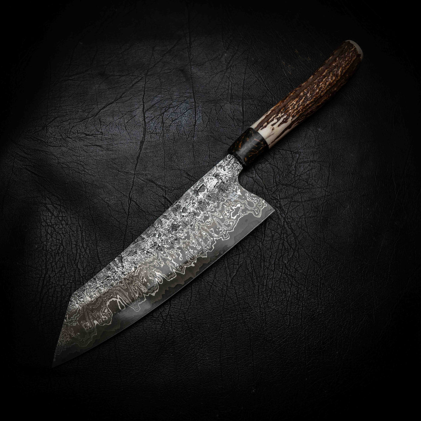 Bunka | 52100 Damascus San Mai, Deer Antler & Dyed Birch