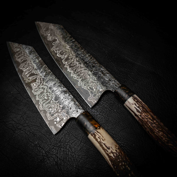 Bunka | 52100 Damascus San Mai, Deer Antler & Dyed Birch