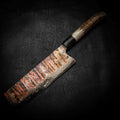Nakiri | 52100 Coppermascus San Mai, Dyed Curly Birch & Deer Antler
