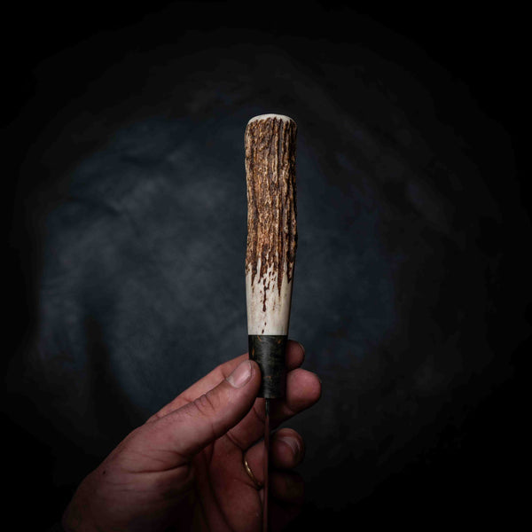 Nakiri | 52100 Coppermascus San Mai, Dyed Curly Birch & Deer Antler