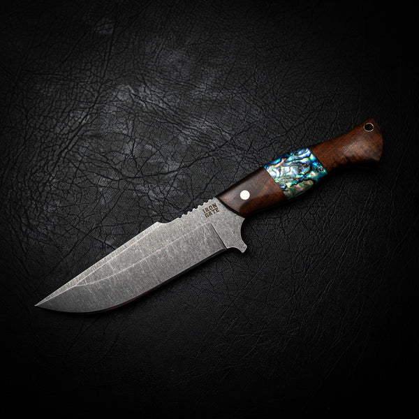 Hunter Knife – Exotic Ringed Gidgee with Abalone Shell Inlay