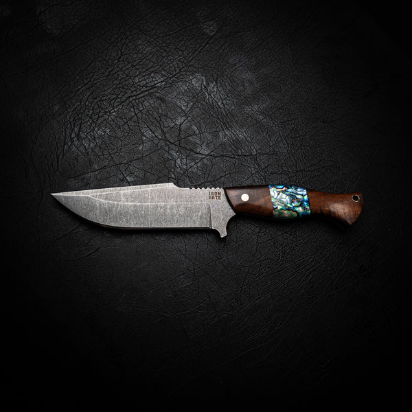 Hunter Knife – Exotic Ringed Gidgee with Abalone Shell Inlay