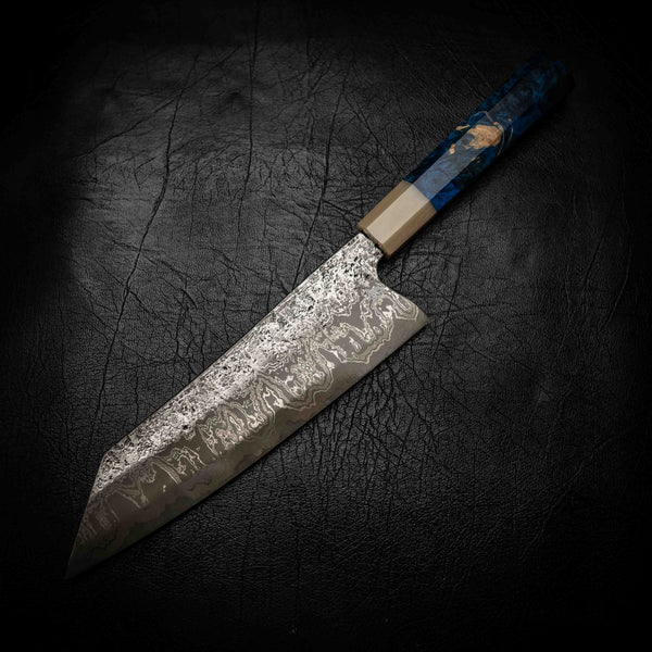 Bunka | 52100 Damascus San Mai, Blue Maple & White Buffalo Horn