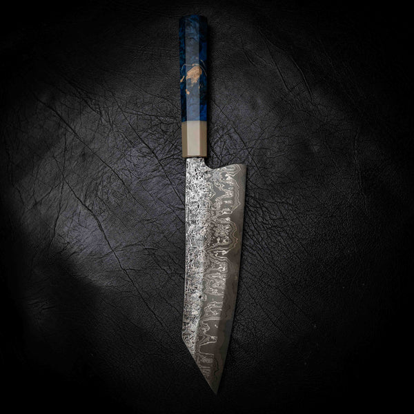 Bunka | 52100 Damascus San Mai, Blue Maple & White Buffalo Horn