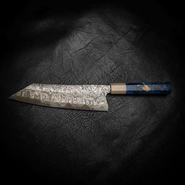 Bunka | 52100 Damascus San Mai, Blue Maple & White Buffalo Horn