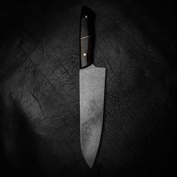 Santoku | 12C27 Stainless, Dyed Maple Burl & Brass