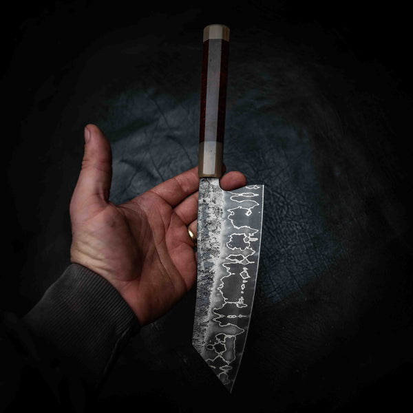 Santoku | 52100 San Mai, Snakewood & White Buffalo Horn Wa Handle