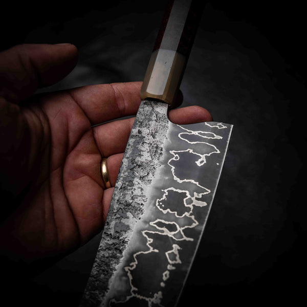 Santoku | 52100 San Mai, Snakewood & White Buffalo Horn Wa Handle