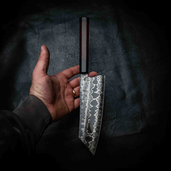 Santoku | 52100 San Mai, Snakewood & Black Buffalo Horn Wa Handle