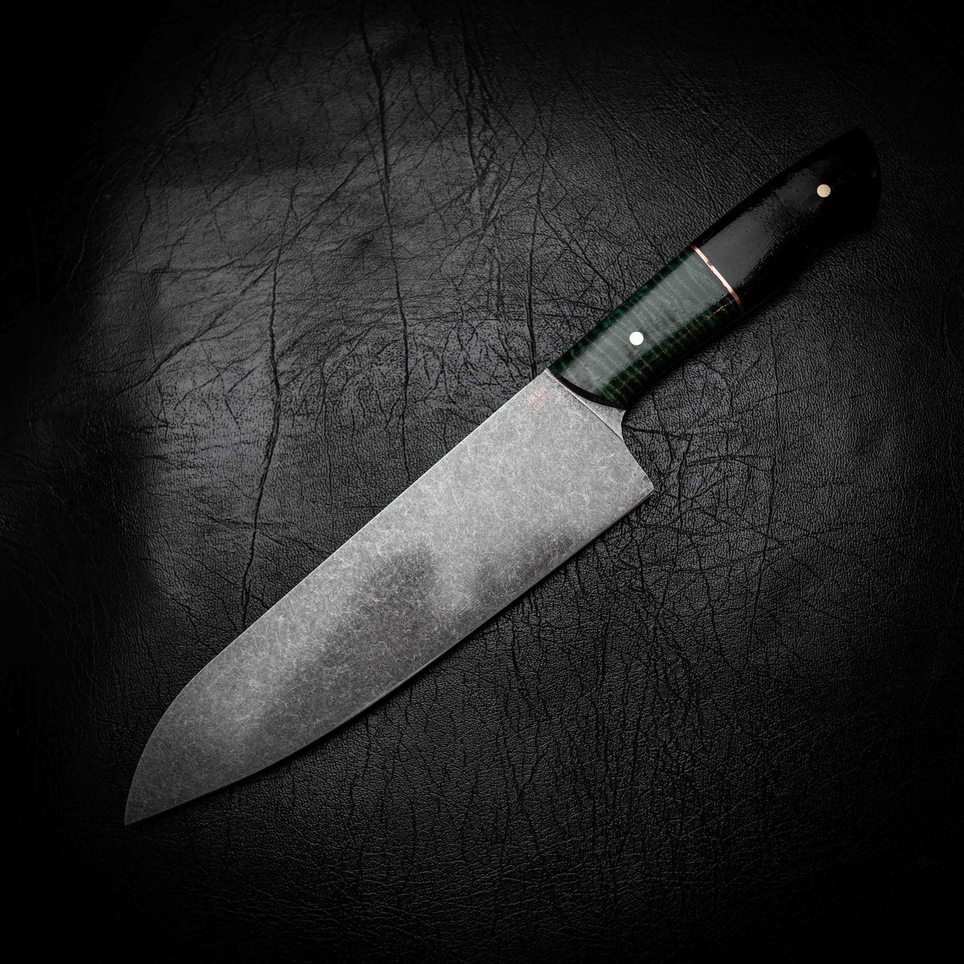 Santoku | 12C27 Stainless, Emerald Curly Mango & African Blackwood