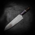 Santoku | 12C27 Stainless, Purple & Orange Dyed Birch
