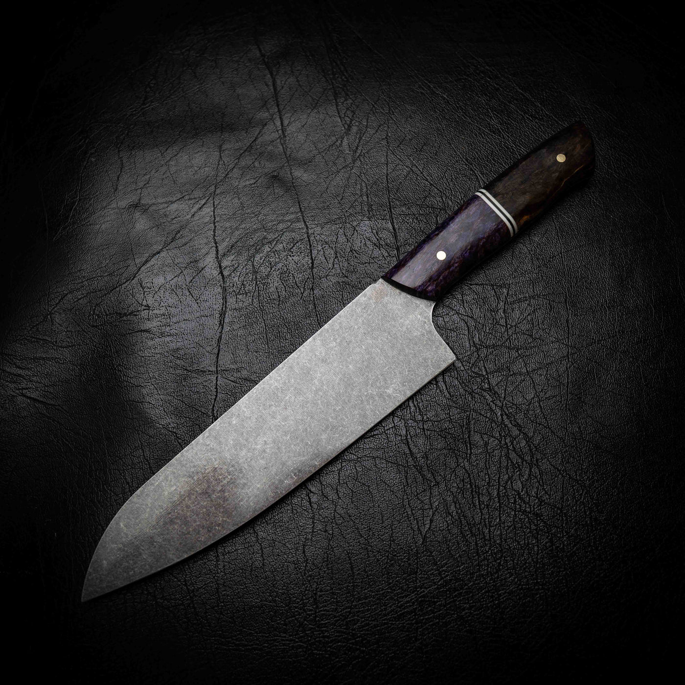 Santoku | 12C27 Stainless, Purple & Orange Dyed Birch
