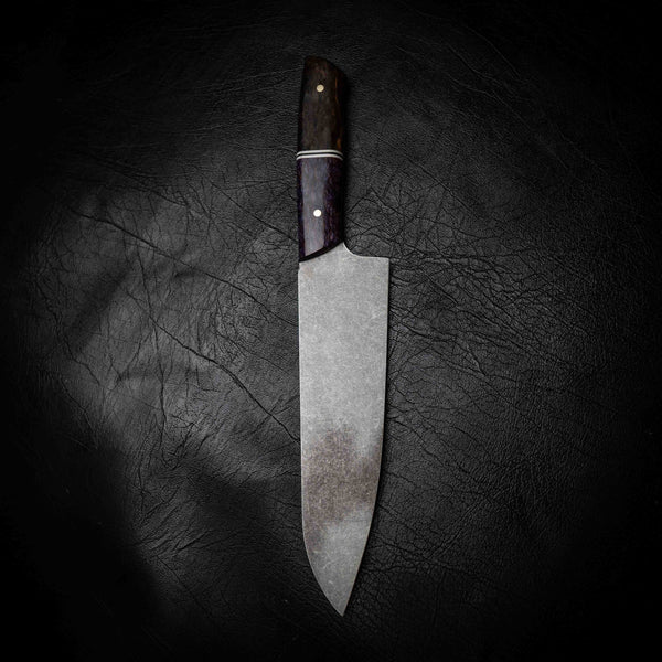 Santoku | 12C27 Stainless, Purple & Orange Dyed Birch