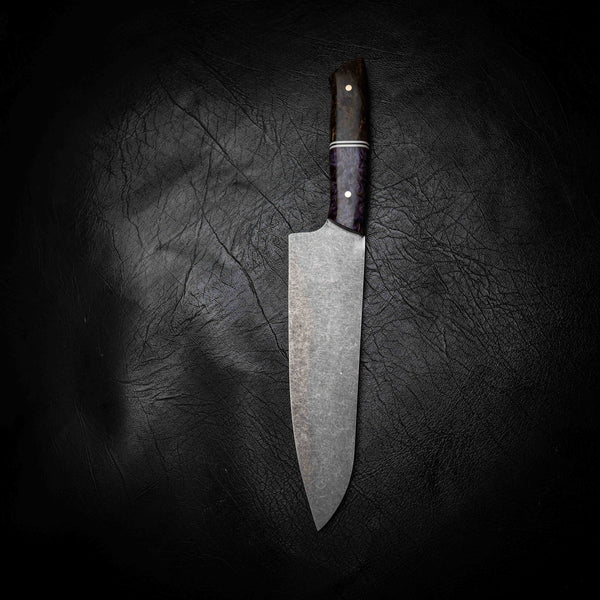 Santoku | 12C27 Stainless, Purple & Orange Dyed Birch