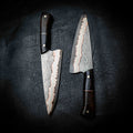 Chef Knife — 52100 Damascus San Mai | Dyed Curly Birch & Curly Mango