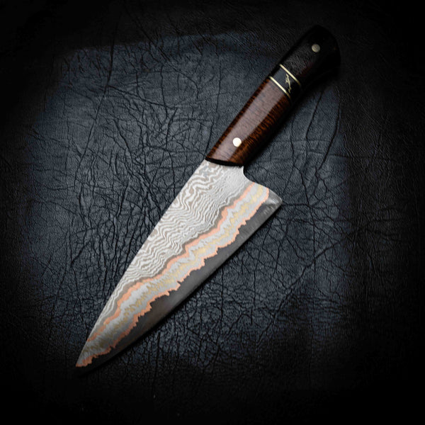 Chef Knife — 52100 Damascus San Mai | Minni Ritchi, TruStone & African Blackwood
